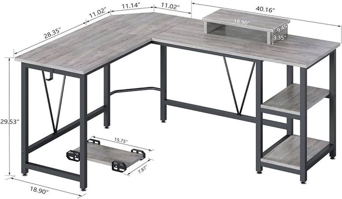 Computer desk, L-shaped Corner Desk with 2-Layer Storage,Large PC Laptop Table with Monitor Stand and CPU Stand,Gaming Desk Writing Table for Office Home