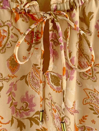 Mos Mosh boho paisley dress XS tiered smock cream pink orange