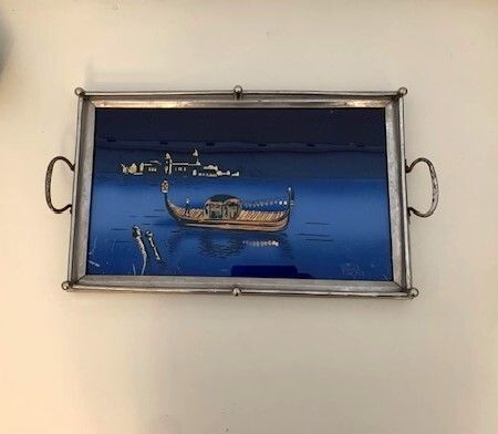 Art Deco Mid Century Serving Tray Venetian Lagoon Scene