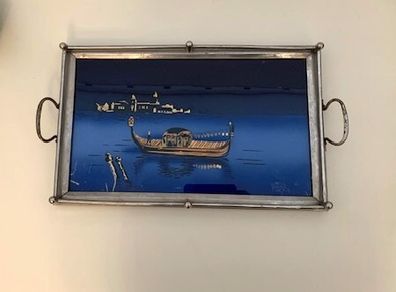 Art Deco Mid Century Serving Tray Venetian Lagoon Scene