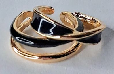 A Pair of Black Oil Drip Rings with Open Ring & Twist Ribbon Ring