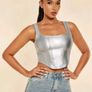 SHEIN BAE Square Neck Asymmetrical Hem PU Leather Tank Top Size S Image 3