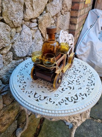antique wooden car decanter set