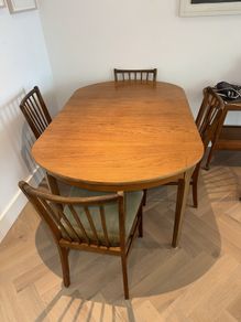 Teak table chair and bar trolley