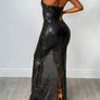 Sequin Mesh Sheer Bodycon Bandeau Dress, size S Image 3