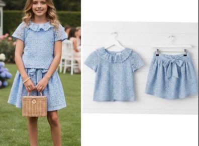 Patachou Portugal designer girls co ord skirt and top stunning baby blue