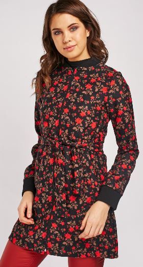 Rose Print Long Line Jacket