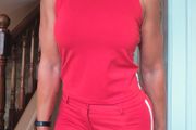Red trousers and top set