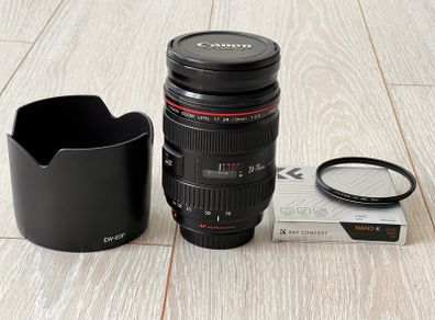 Canon 24-70mm f/2.8 L lens with acessories