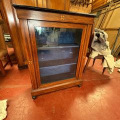 Late Victorian Rosewood & Satinwood Inlaid Glazed Pier Cabinet / Display Credenza