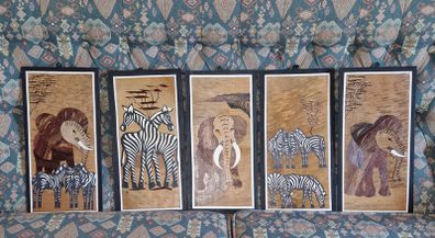 Set of 5 hand made African prints