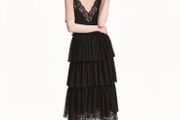 H&amp;M Black Lace V-neck Tiered Pleated Dress