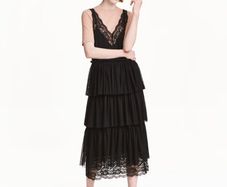 H&M Black Lace V-neck Tiered Pleated Dress