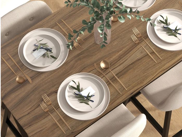 Bar set 5-piece, table and 4 chairs, button tufting, thick padding, linen-look, Beige