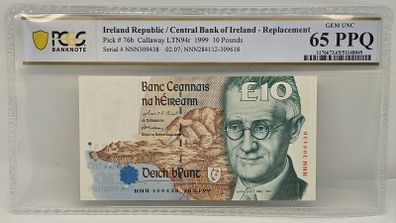 Ireland 1999 10 Pounds Banknote Note Replacement James Joyce PCGS 65PPQ