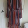 Fransa Rust Stripe Midi Dress Size 8 Boho Autumn Sheer Sleeve Belted Image 4