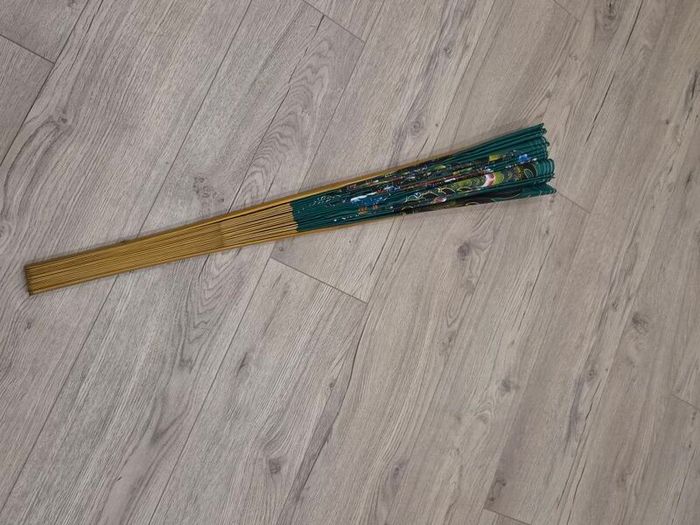 Large Hand Painted Chinese Dragon Wall Fan 89cm Folding 165cm Open Bamboo Vintage