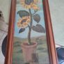 Lovely Framed Print Signed W . Darker - 1899 Sunflower Floral Print In Tall Pine Wood Frame. Image 5