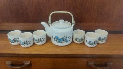 Lovely Vintage Japanese Teaset, with Six Small Cups and a Faux Bamboo Handled Teapot, Perfect for a Japanese Tea Ceremony