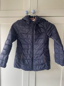 Navy and pink hooded lightweight jacket age 7-8