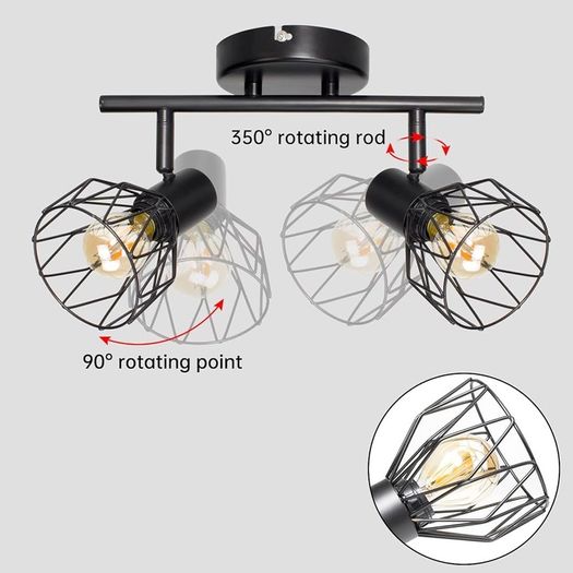 NEW SALE  Spot Light Fittings for Ceilings Adjustable in Matt Black Wire Cage Wall Spotlights with E14 Base Kitchen Spot Lights Industrial 2 Way Ceiling Light Bar for Indoor Hallway Living Room Shop