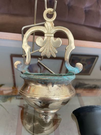Vintage Brass Holy Water Font Wall Hanging Religious Home Decor