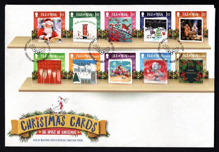 2019 Isle of Man Christmas Cards; The Spirit of Christmas Commemorative Stamps First Day Cover (FDC)