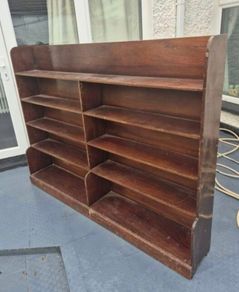 Bookcase Long slim former Ecclesiastical Vintage wooden 6ft long bookcase