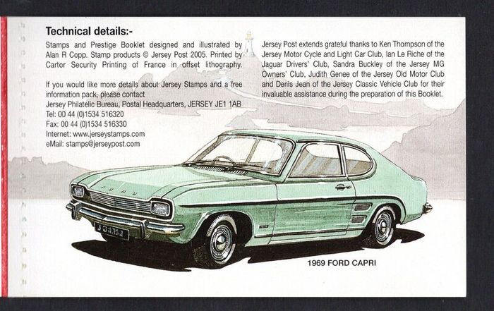 2005 Jersey Motor Festival Classic Cars Commemorative Stamps Booklet Mint Never Hinged (MNH) Photos of panes including