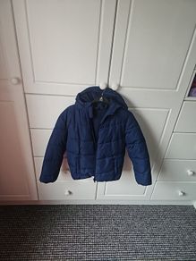 Navy boys padded fleece lined hooded coat with pockets