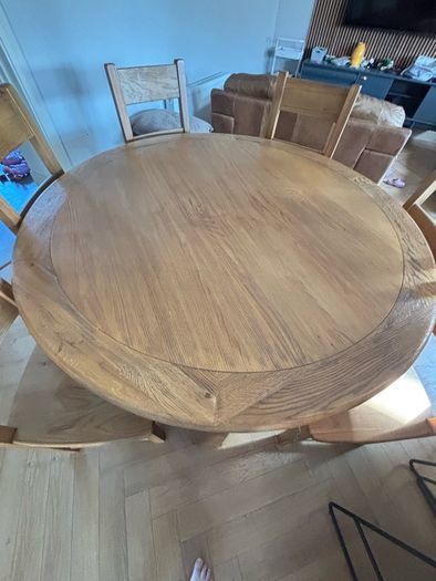 5ft Round Solid Oak Dining Table & 6 Chairs