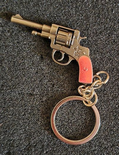 Keyring, firearms, luger. Nagant, glock, colt.