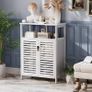 Bathroom Floor Storage Cabinet, Freestanding Bamboo Side Storage Organizer with Double Doors and Open Shelves, Space Saving Small Kitchen Cupboard, Whit Image 2