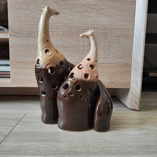 Vintage Pier One Ceramic Cut-Out Giraffes Figurine Brown Glazed