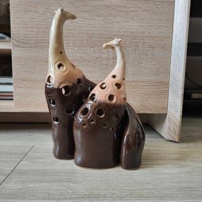 Vintage Pier One Ceramic Cut-Out Giraffes Figurine Brown Glazed