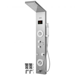 6 in 1 Shower Tower Panel Stainless Steel LED Display Wall Mounted Shower Panel System Panel Rainfall Massage Jets Waterfall Bathroom Shower Tower (FREE POSTAGE)