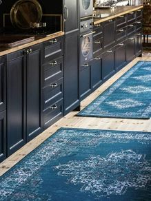Vintage Vega, Rug, Modern carpets, 80 x 300 cm, Rectangular, Low, Living Room, Dining Bedroom, Kitchen, Hallway, Dry Clean Only, oeko_tex_100, Dark Blue Turquoise