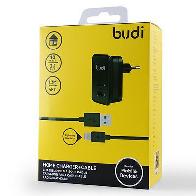 Budi 10Watt/2.1Amp 2USB Ports Wall Charger For Tablets Mobiles Phone - black
