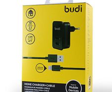 Budi 10Watt/2.1Amp 2USB Ports Wall Charger For Tablets Mobiles Phone - black
