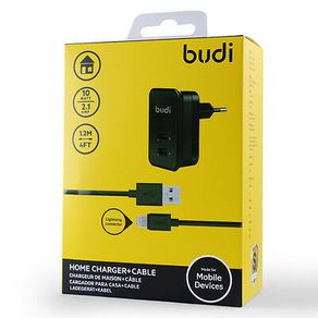 Budi 10Watt/2.1Amp 2USB Ports Wall Charger For Tablets Mobiles Phone - black