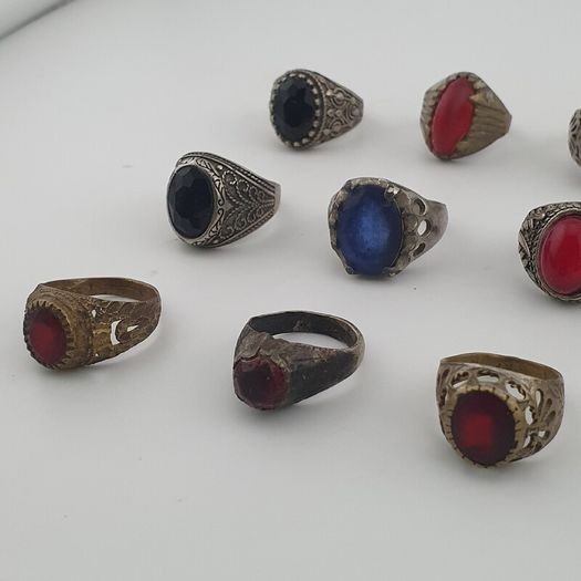 Old World Antique Mixed Brass Artisan Lot of 15 Rings