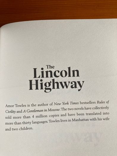 Fiction Book:'The Lincoln Highway' by Amor Towles