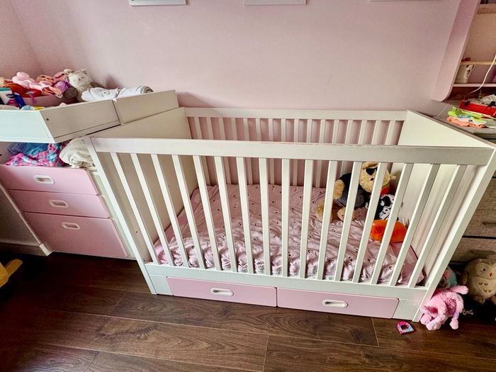 IKEA STUVA / FRITIDS Pink Cot/Toddler Bed + Changing Table/Desk