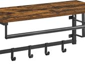 Coat Rack Wall-Mounted, Coat Hook with 5 Hook, Hanging Rail, Versatile for Entryway Hallway Bedroom Bathroom Living Room, Rustic Brown and Black LCR12BX