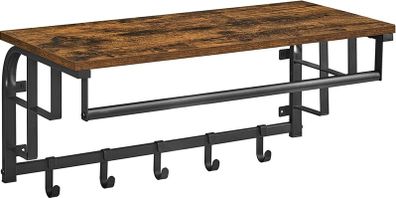 Coat Rack Wall-Mounted, Coat Hook with 5 Hook, Hanging Rail, Versatile for Entryway Hallway Bedroom Bathroom Living Room, Rustic Brown and Black LCR12BX