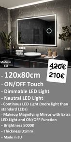 LED Bathroom Mirror 120x80cm Makeup Cosmetic Bright Neutral Light Continous LED