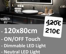 LED Bathroom Mirror 120x80cm Makeup Cosmetic Bright Neutral Light Continous LED