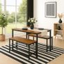 4 Seater Compact Dining Set - Brown & Black Table with 2 Benches - Small Space Saving Kitchen Dining Furniture with Wood Finish & Metal Frame for Modern Homes Image 4