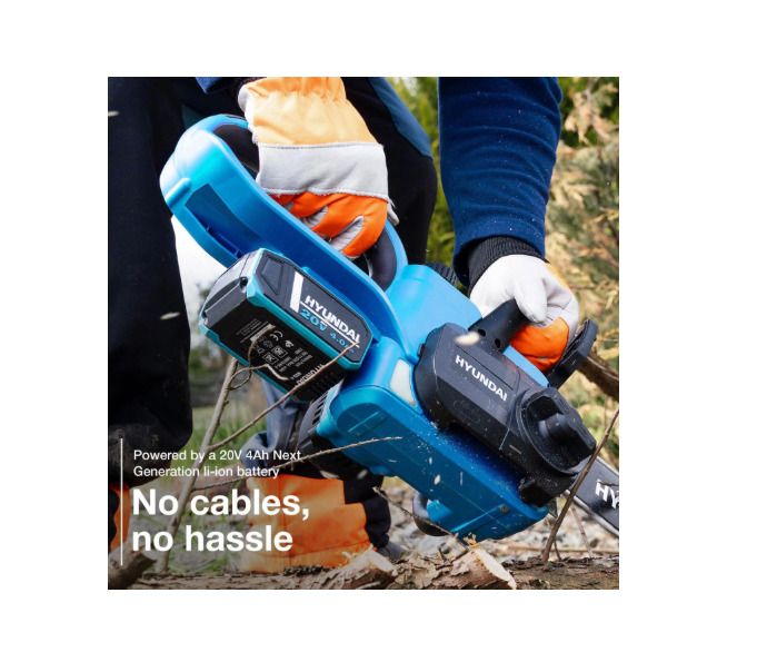 Hyundai 10'' 25cm Cordless Chainsaw 20V Li-Ion 4Ah Battery and Charger