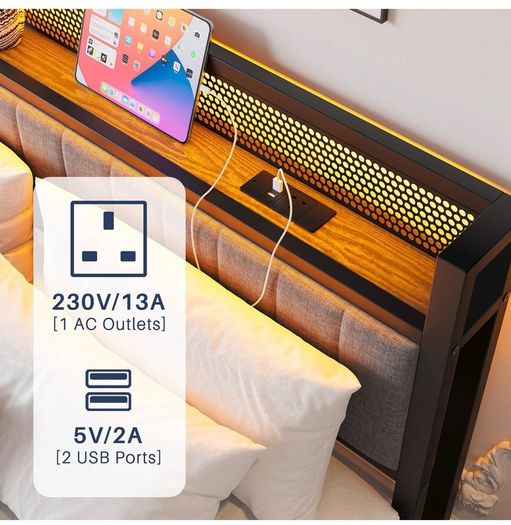 King Size Bed Frame with Upholstered Headboard
